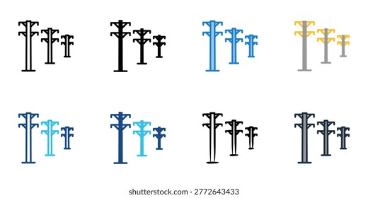 Power lines icons set multiple style collection. Editable stroke 
