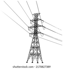 Power Lines Illustration auf schwarz-weißem Hintergrund 