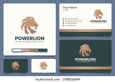 power lion , strong , gold , logo design and business card