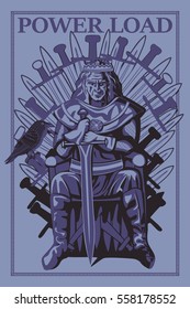 Power Load. King on the throne. Engraving. Vector illustration.