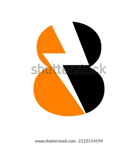 Power Logo 8 Letter and Lightning Energy Technology. Power 8 Letter Logo Design With Lighting Thunder Bolt Template