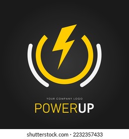 Power up logo. Bolt striking element. Charging logo indicator