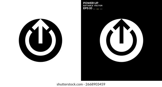 Power up logo. Power button, arrow, growth. Vector icon symbol template EPS 10.