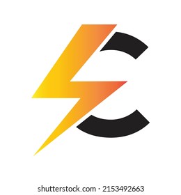 Logo de Power. Letra C y rayo en el fondo oscuro.  monograma. Tecnología energética y energética.
