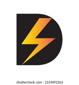 Power-Logo. D Brief und Blitz auf dunklem Hintergrund.  Monogramm. Energie- und Energietechnologie.

