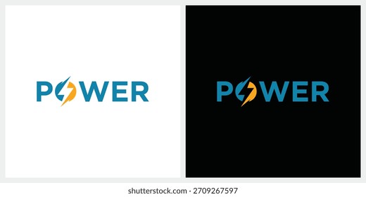 Diseño del logotipo del poder, ícono gráfico del poder del texto de la tipografía, ícono del Vector de la luz de la energía eléctrica de la salpicadura 