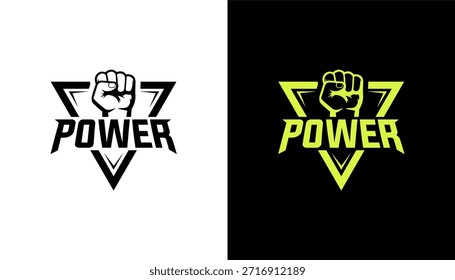 Power-Logo Blitz Energie Blitz Faust männliche Hand, proletarische Protest-Symbol. Netzzeichen