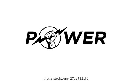 Power-Logo Blitz Energie Blitz Faust männliche Hand, proletarische Protest-Symbol. Netzzeichen
