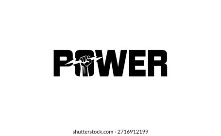 Power-Logo Blitz Energie Blitz Faust männliche Hand, proletarische Protest-Symbol. Netzzeichen