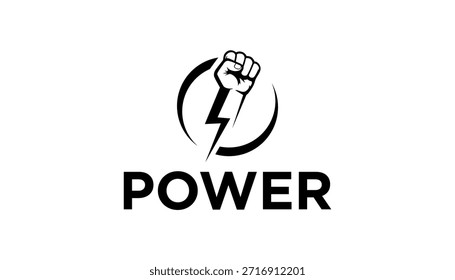 Power-Logo Blitz Energie Blitz Faust männliche Hand, proletarische Protest-Symbol. Netzzeichen