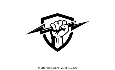 Power-Logo Blitz Energie Blitz Faust männliche Hand, proletarische Protest-Symbol. Netzzeichen