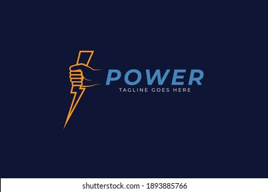 Power Logo, Hand and thunder bolt combination, Flat style Logo Design Template, vector illustration