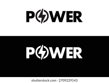 Logotipo de potência com ícone de raio, logotipo de texto de potência, logotipo de ícone de potência