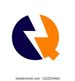 Power Logo Q Letter and Lightning Energy Technology. Power Q Letter Logo Design With Lighting Thunder Bolt Template