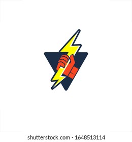 power logo triangle hand hold thunderbolt lightning