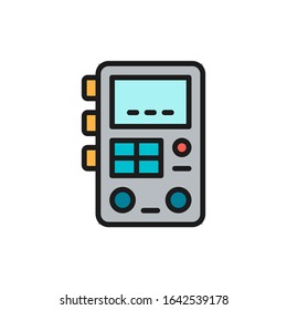 Power machine supply, tattoo studio equipment flat color line icon.