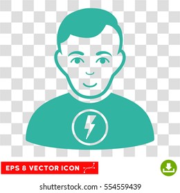 Power Man EPS vector pictograph. Illustration style is flat iconic cyan symbol on chess transparent background.