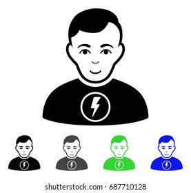 Power Man flat vector illustration. Colored power man gray, black, blue, green pictogram variants. Flat icon style for web design.