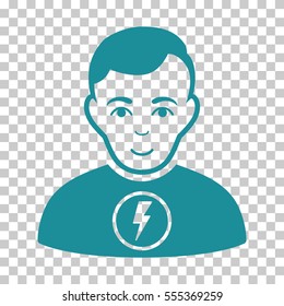Power Man vector icon. Illustration style is flat iconic soft blue symbol on a chess transparent background.