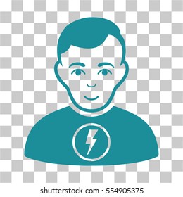 Power Man vector pictogram. Illustration style is flat iconic soft blue symbol on a chess transparent background.