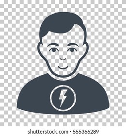 Power Man vector pictogram. Illustration style is flat iconic smooth blue symbol on a chess transparent background.