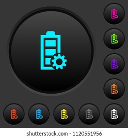Power management dark push buttons with vivid color icons on dark grey background