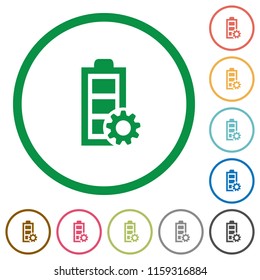 Power management flat color icons in round outlines on white background