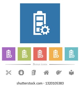 Power management flat white icons in square backgrounds. 6 bonus icons included.