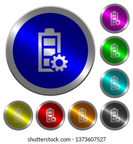 Power management icons on round luminous coin-like color steel buttons