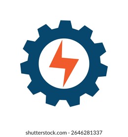 Power Management Setting Icon, Energy Service, Spark lightning bolt with Gear Cog, Fast and Rapid, Power Energy Technology