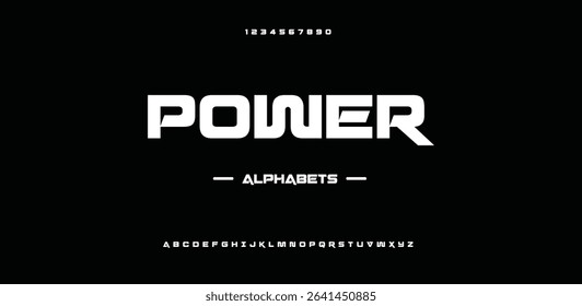 Power  minimal logo alphabet font. Abstract scifi science futuristic typography sport, technology, fashion, digital, future creative logos fonts. vector illustration