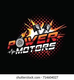 Power Motor Logo With Piston And Turbocharger