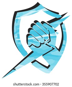 Power in My Hand - hand, lightning bolt and shield