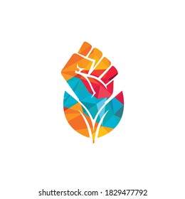 Power of nature vector logo design. Hand and eco symbol or icon. Unique protest and organic logotype design template.