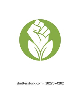 Power of nature vector logo design. Hand and eco symbol or icon. Unique protest and organic logotype design template.