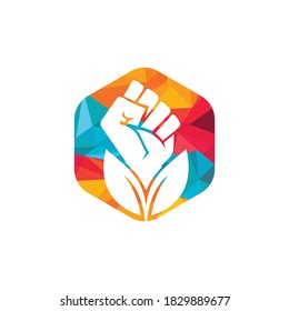 Power of nature vector logo design. Hand and eco symbol or icon. Unique protest and organic logotype design template.