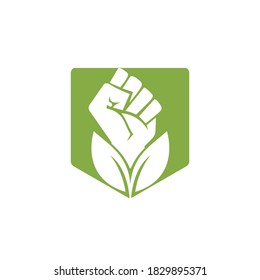 Poder del diseño del logotipo vectorial de la naturaleza. Símbolo de mano y eco o icono. Plantilla única de diseño de logotipos y protestas orgánicos.