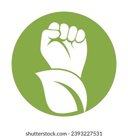 Power of nature vector logo design. Hand and eco symbol or icon.