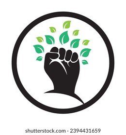 Power of nature vector logo design. Hand and eco symbol or icon.