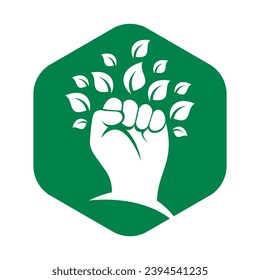 Poder del diseño del logotipo vectorial de la naturaleza. Símbolo de mano y eco o icono.