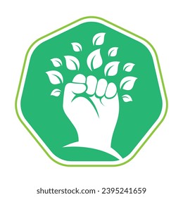 Poder del diseño del logotipo vectorial de la naturaleza. Símbolo de mano y eco o icono.