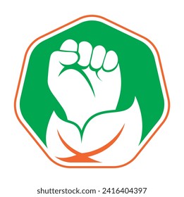 Poder del diseño del logotipo vectorial de la naturaleza. Símbolo de mano y eco o icono. Plantilla única de diseño de logotipos y protestas orgánicos.
