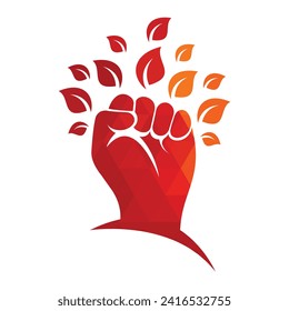 Power of nature vector logo design. Hand and eco symbol or icon.