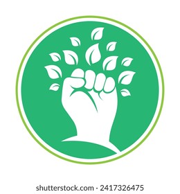 Poder del diseño del logotipo vectorial de la naturaleza. Símbolo de mano y eco o icono.