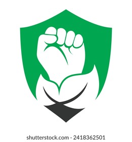 Power of nature vector logo design. Hand and eco symbol or icon. Unique protest and organic logotype design template.