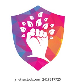 Power of nature vector logo design. Hand and eco symbol or icon.