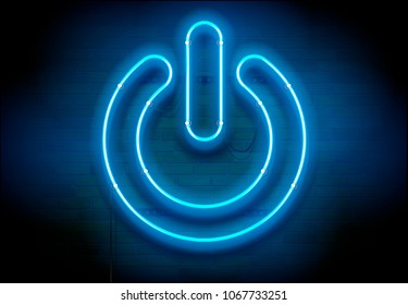 Power Off BLUE Neon Sign On Dark Brick Wall