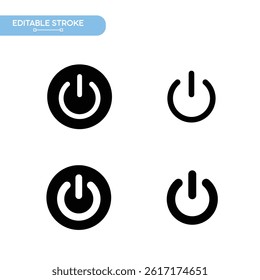 Power off Icon Editable Stroke, Four different vector of power button