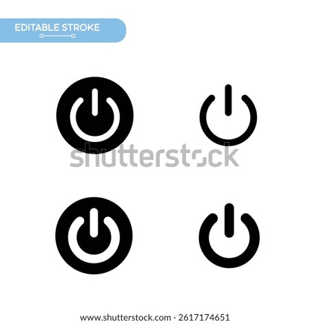 Power off Icon Editable Stroke, Four different vector of power button
