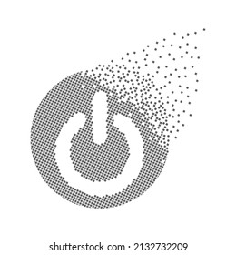 Power off sign pixel dots. Computer, energy and technology pixel art. Integrative pixel movement. Creative dissolved moving dot art. Modern icon creative ports vector design.